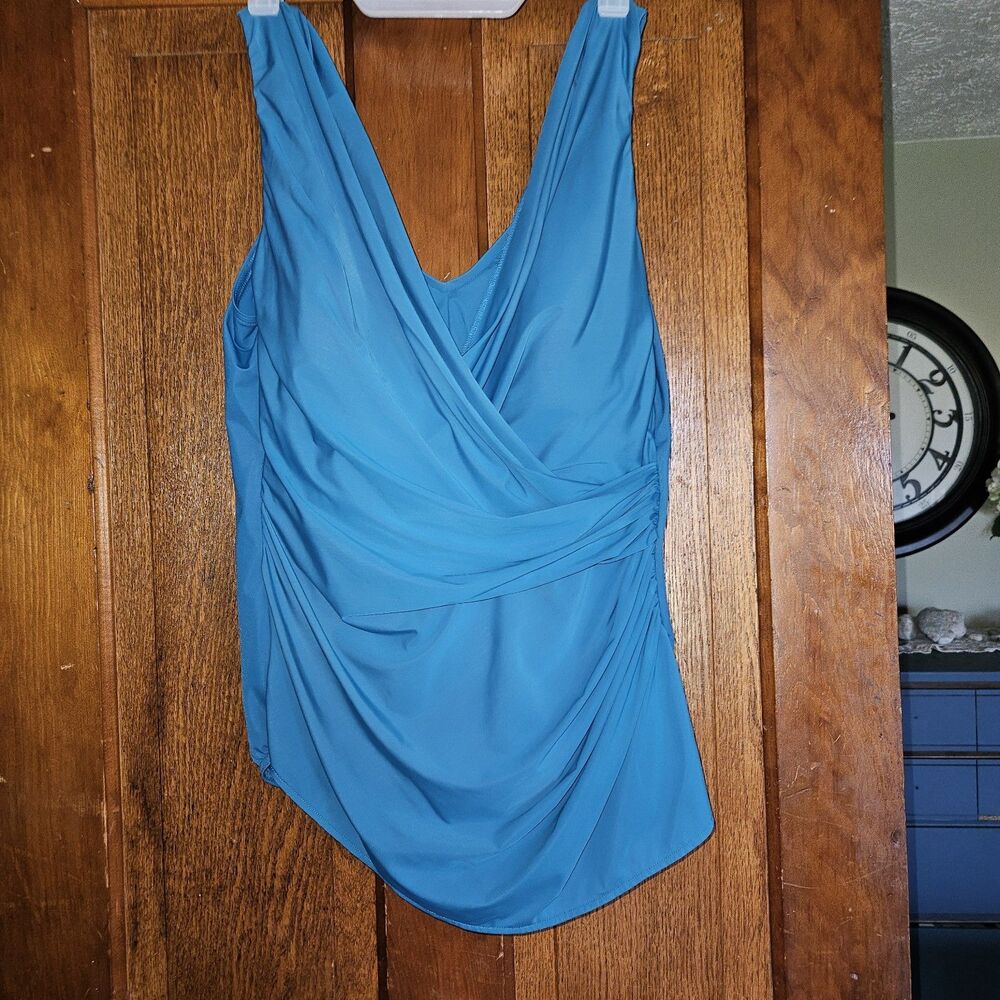 Lands' End‎ Women's 18W Teal Blue SlenderSuit Slimming One Piece Swimsuit EUC